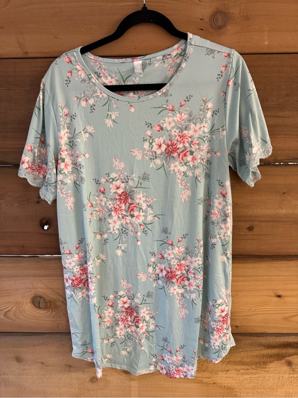 Flora Nikrooz Sage Green Floral Short Sleeve nightshirt  with Lace Trim